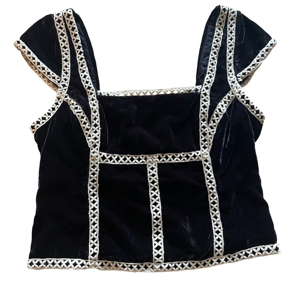 Free People Tyler Velvet Corset Top Black Lace Trim Corset Top Sz Large NWT